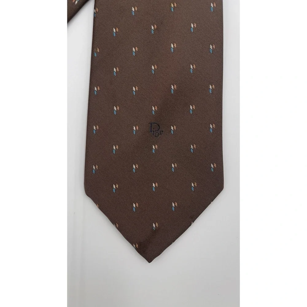 Vintage Christian Dior Paris-New York Brown Silk Mens Necktie Multicolor
